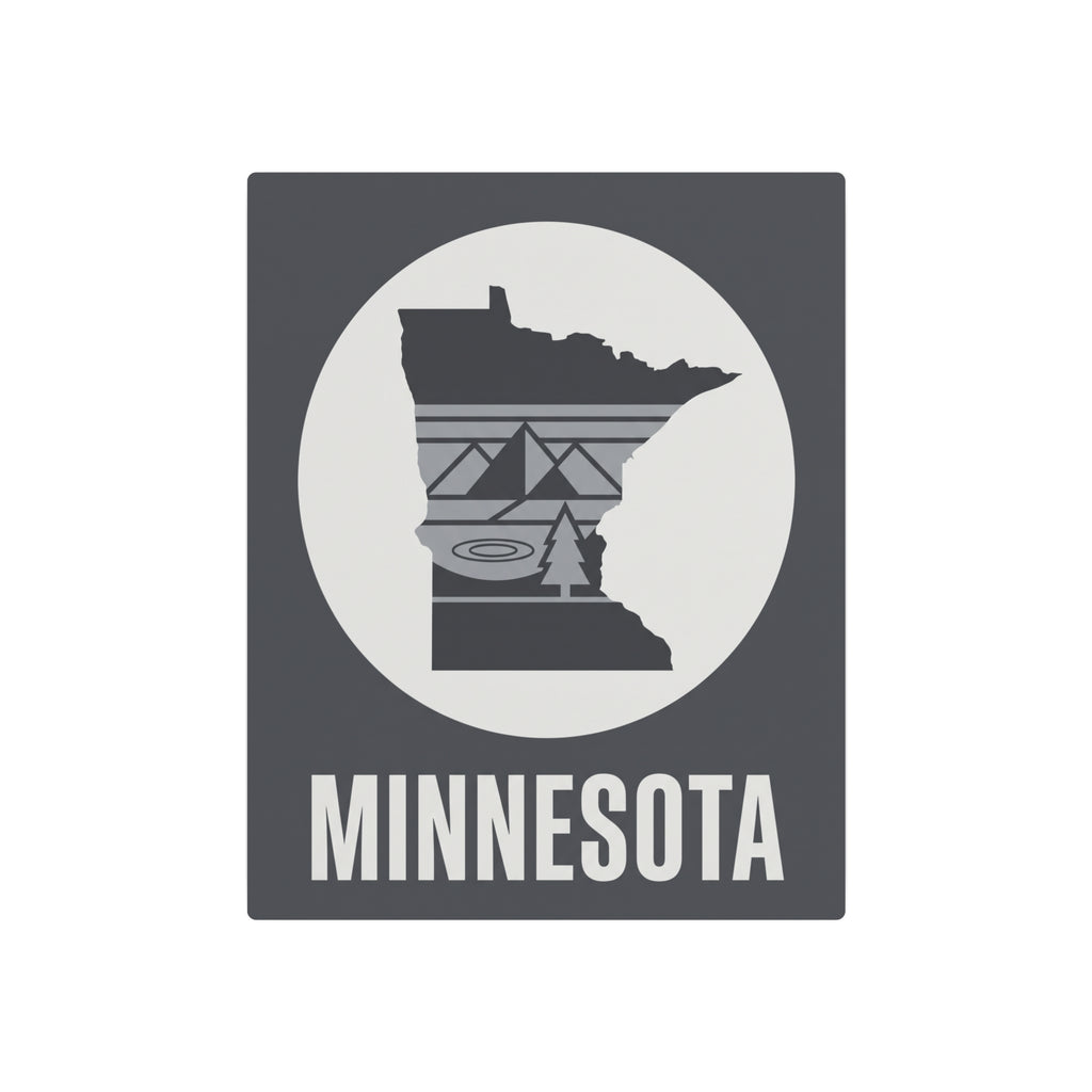 Minnesota metal silhouette wall sign, centered white circle with state graphic and “MINNESOTA” text.