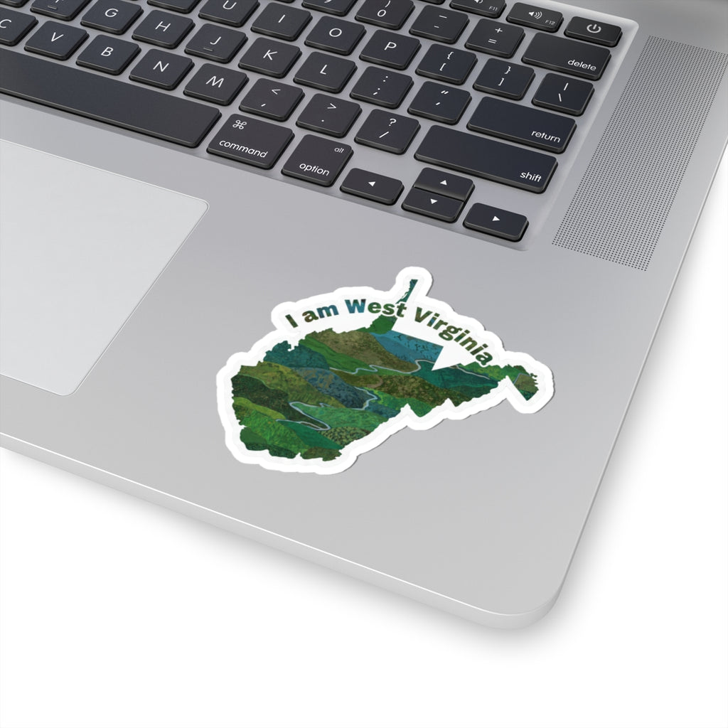 I am West Virginia map sticker on laptop keyboard
