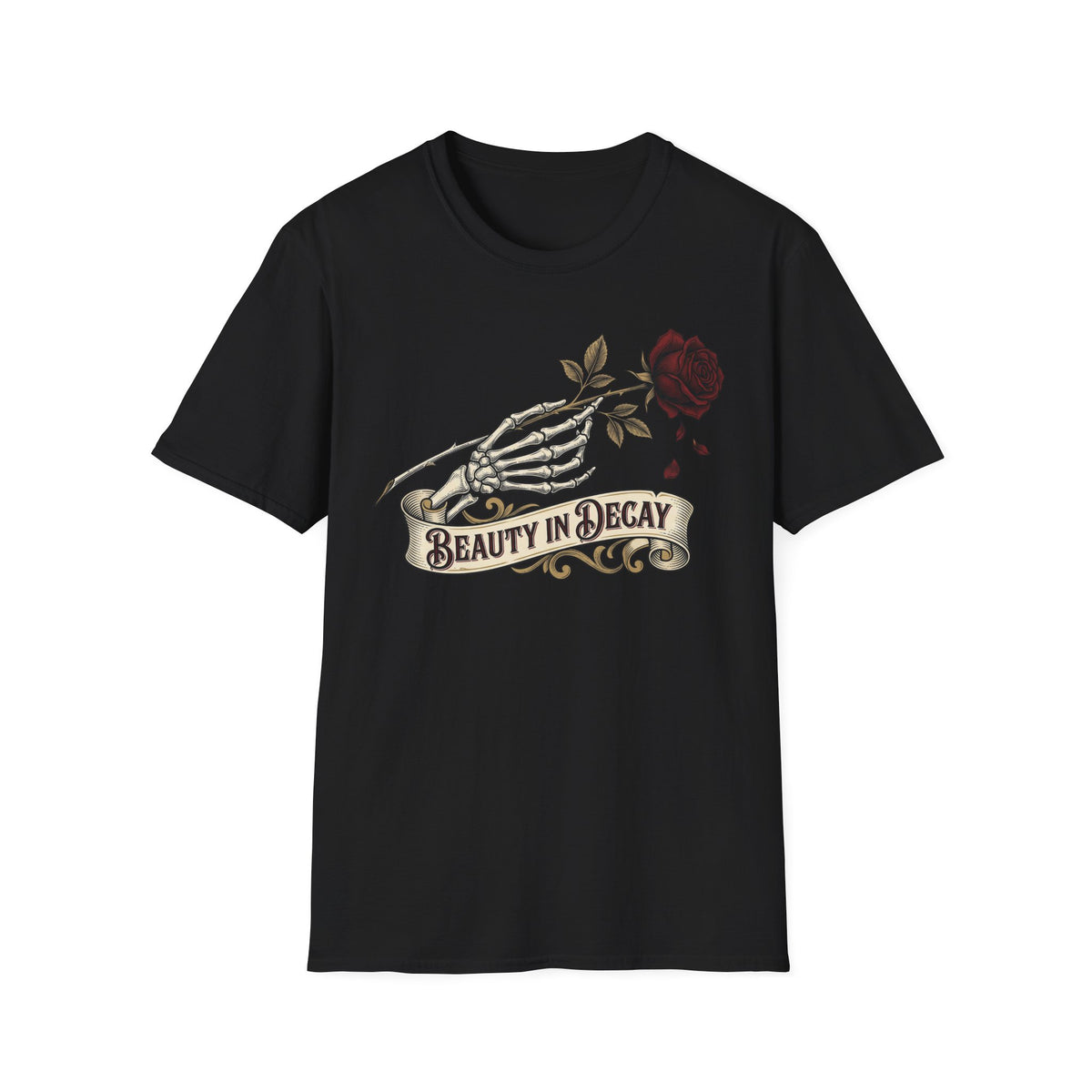 Beauty in Decay T-Shirt - Skeleton Hand & Rose Gothic Tattoo Tee