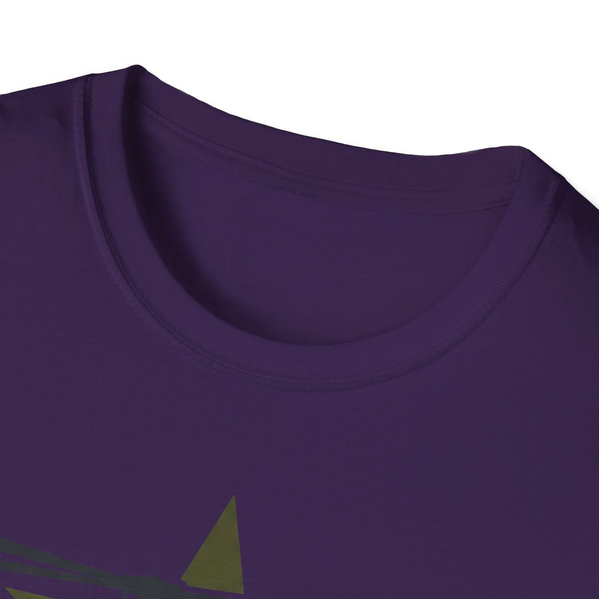 Crewneck t-shirt in dark purple with close-up of crew neckline