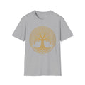 Gold Tree of Life T-shirt, Celtic mandala tree graphic on light gray tee