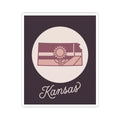 Kansas mauve outline sticker decal featuring state silhouette, sunburst, and “Kansas” wordmark