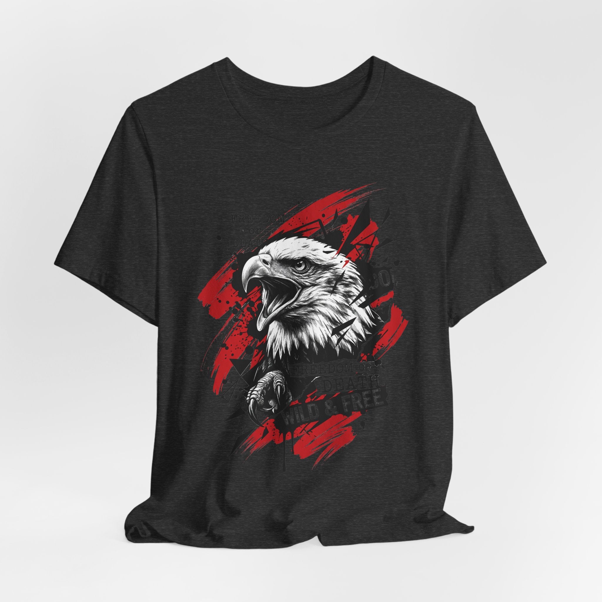 Dark grey T-shirt with red splatter eagle head graphic