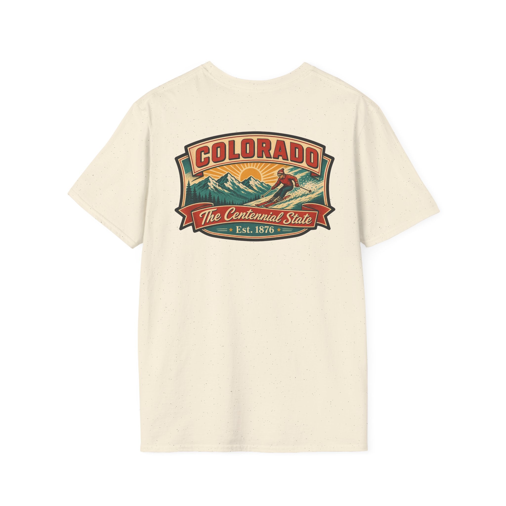Natural off-white t-shirt with Colorado Centennial State logo graphic on chest