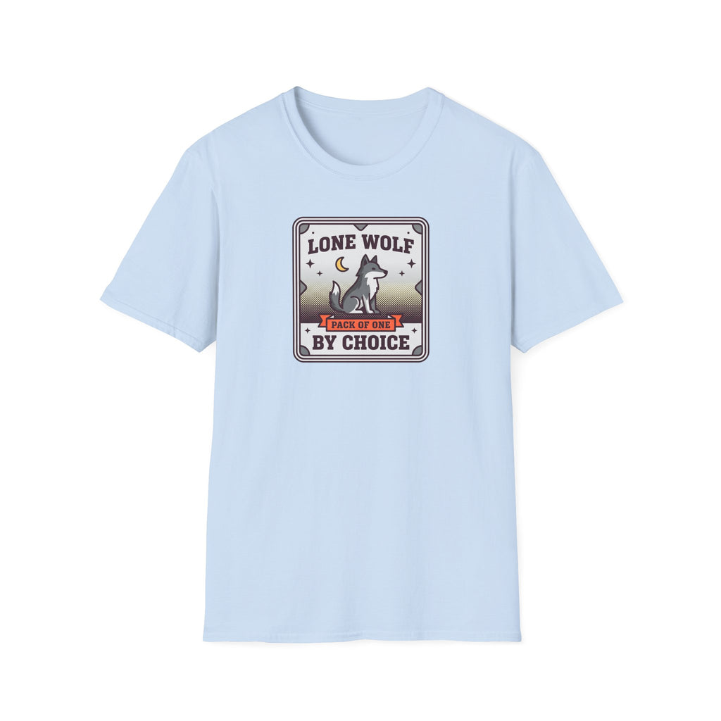 Graphic T-shirt, light blue, front wolf badge logo print
