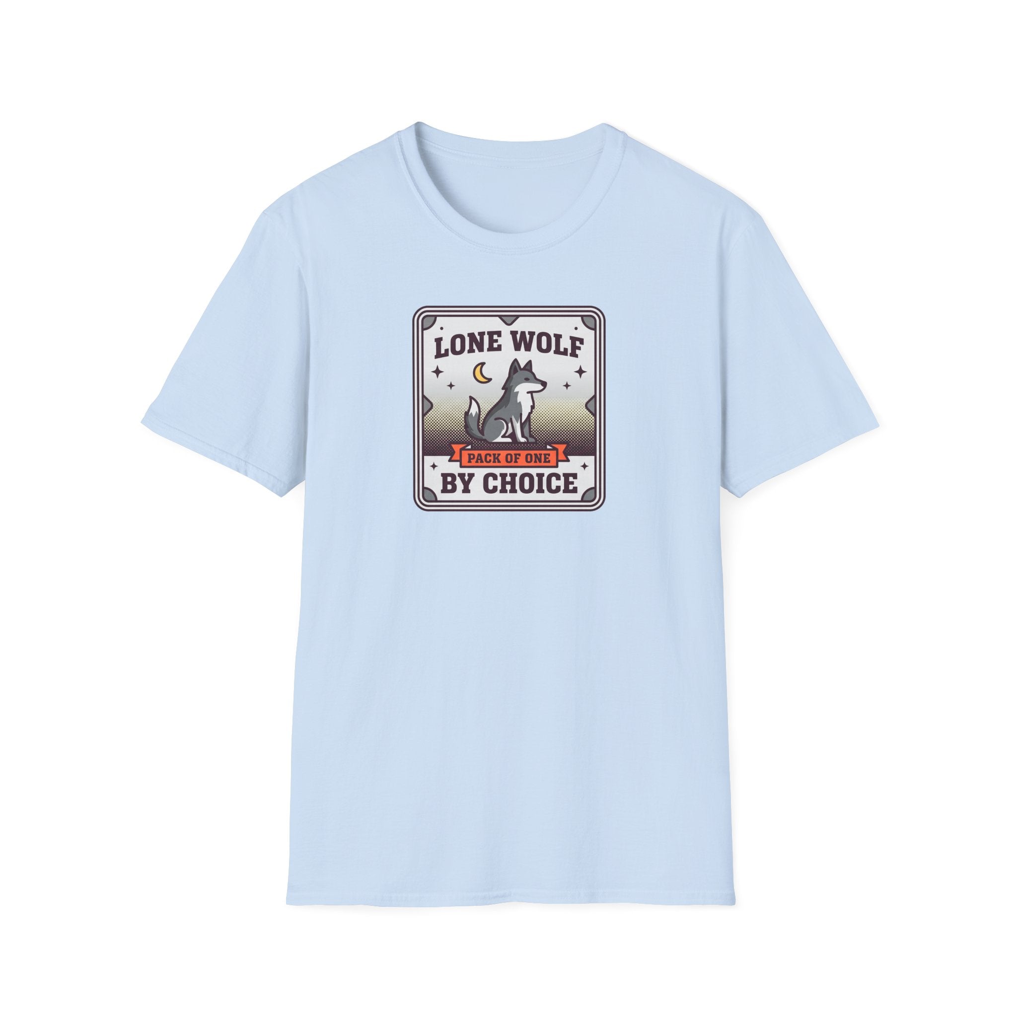 Graphic T-shirt, light blue, front wolf badge logo print