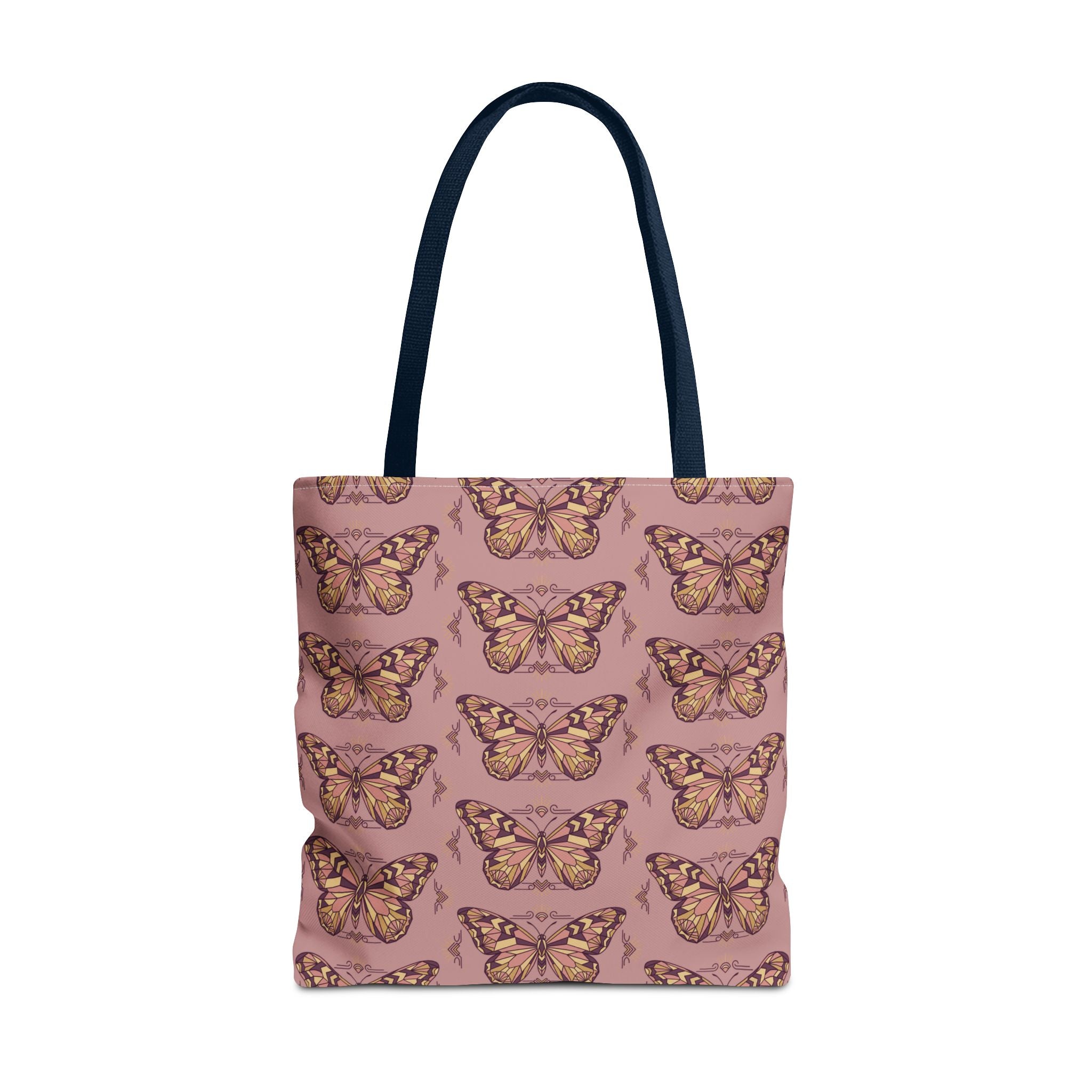 Tote bag with butterfly pattern all-over print, navy handles