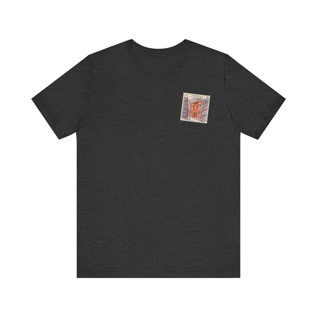 Dark grey crewneck T-shirt with small chest square graphic print