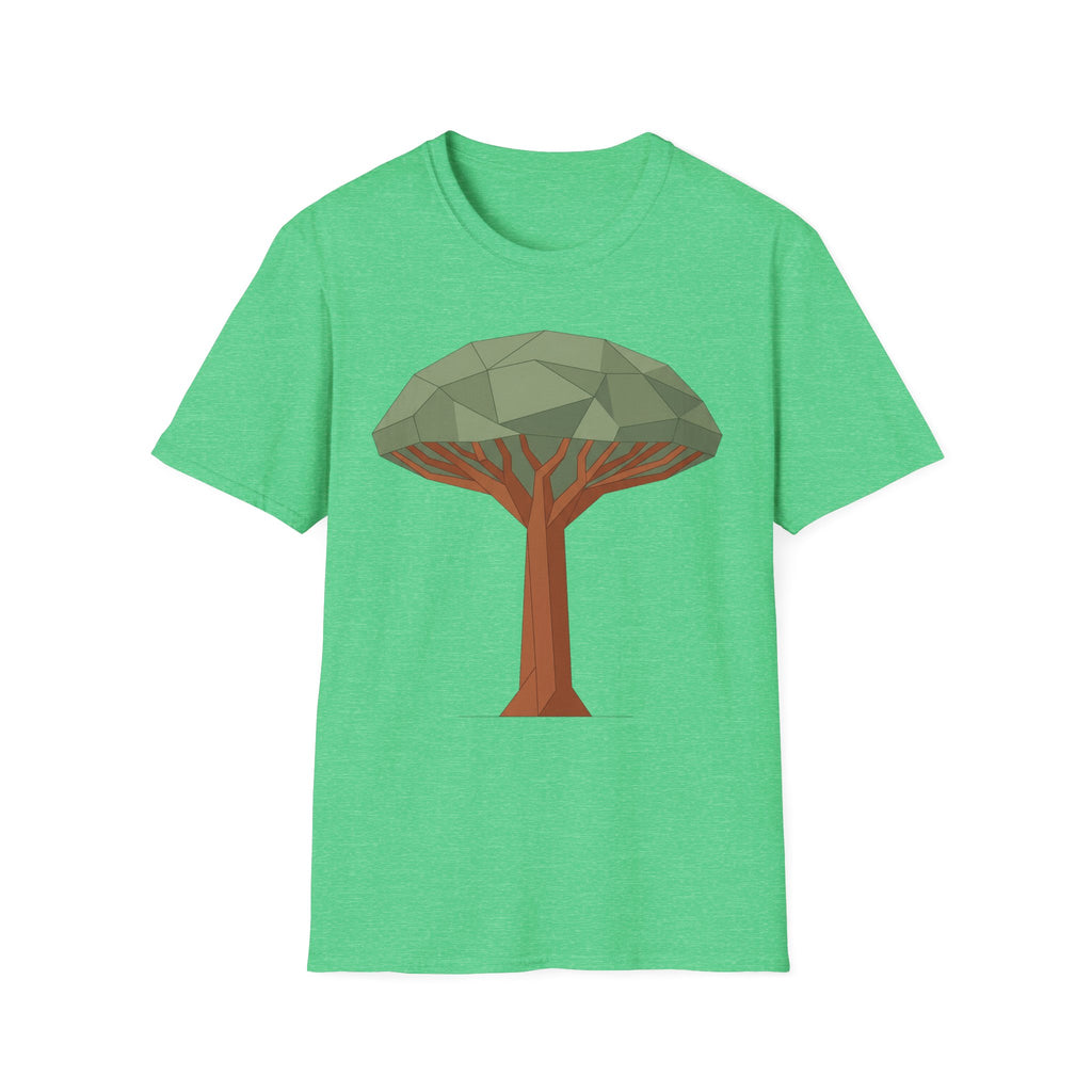 Grüne T‑Shirt mit geometrischem Drachenblutbaum-Grafikmotiv auf der Brust