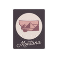 Mauve Montana silhouette metal wall art with cursive script, square dark plaque