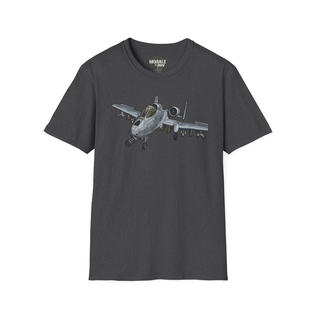 A-10 Warthog graphic T-shirt in dark heather gray, jet design on front