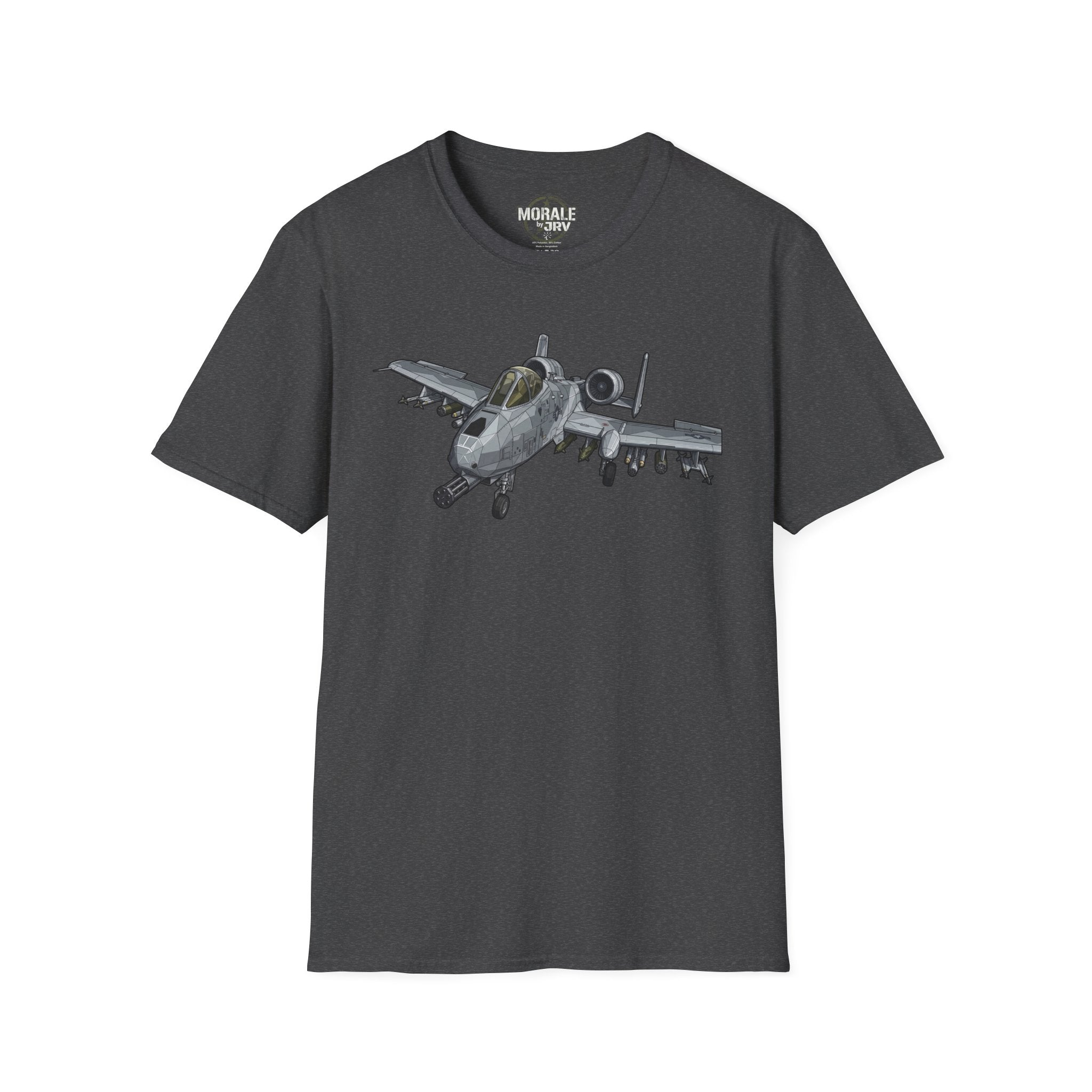 A-10 Warthog graphic T-shirt in dark heather gray, jet design on front