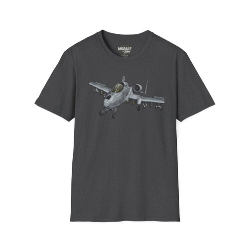 A-10 Warthog graphic T-shirt in dark heather gray, jet design on front