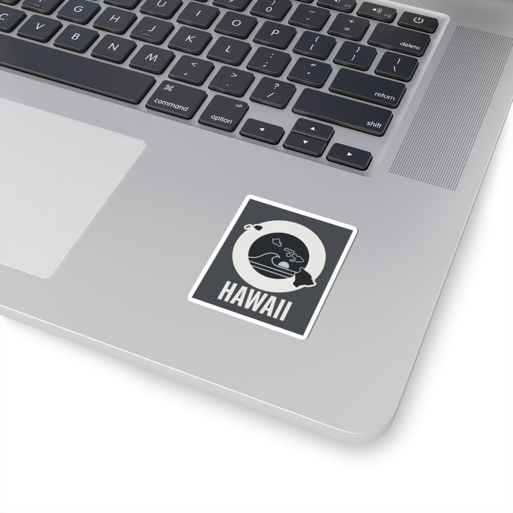 Hawaii wave island square sticker with black circle and 'HAWAII' text