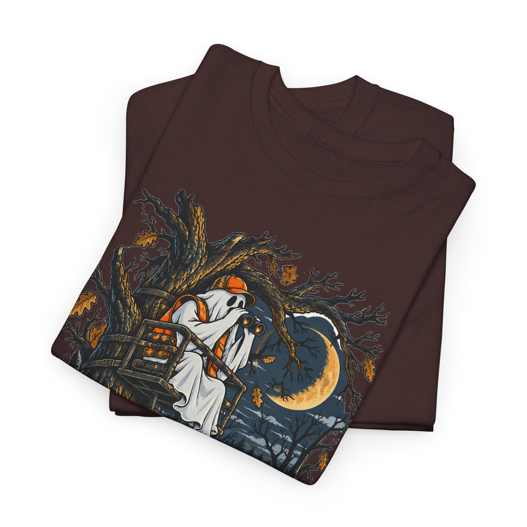 Haunted Tree Stand T-Shirt, Funny Ghost Deer Hunter Halloween Shirt for Men and Women, Bow Hunting Season Gift Tee