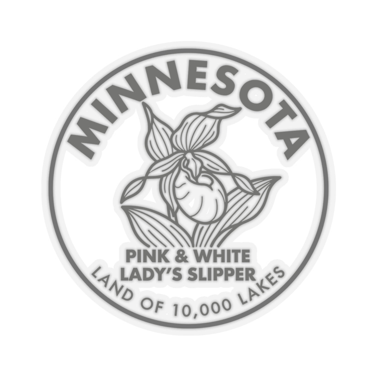 Minnesota Pink & White Lady’s Slipper sticker, round emblem with pink-and-white text