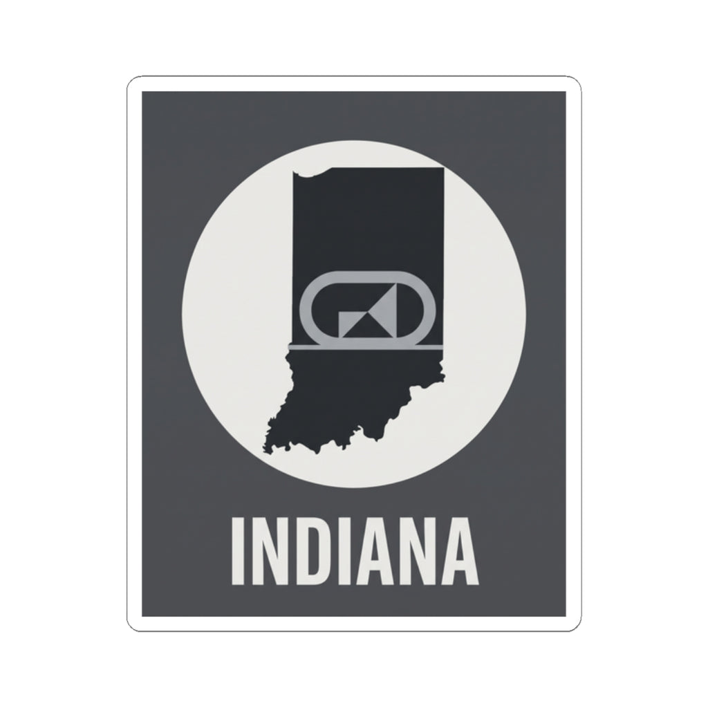 Indiana retro badge sticker with circular emblem and “INDIANA” text, white border