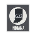 Indiana retro badge sticker with circular emblem and “INDIANA” text, white border