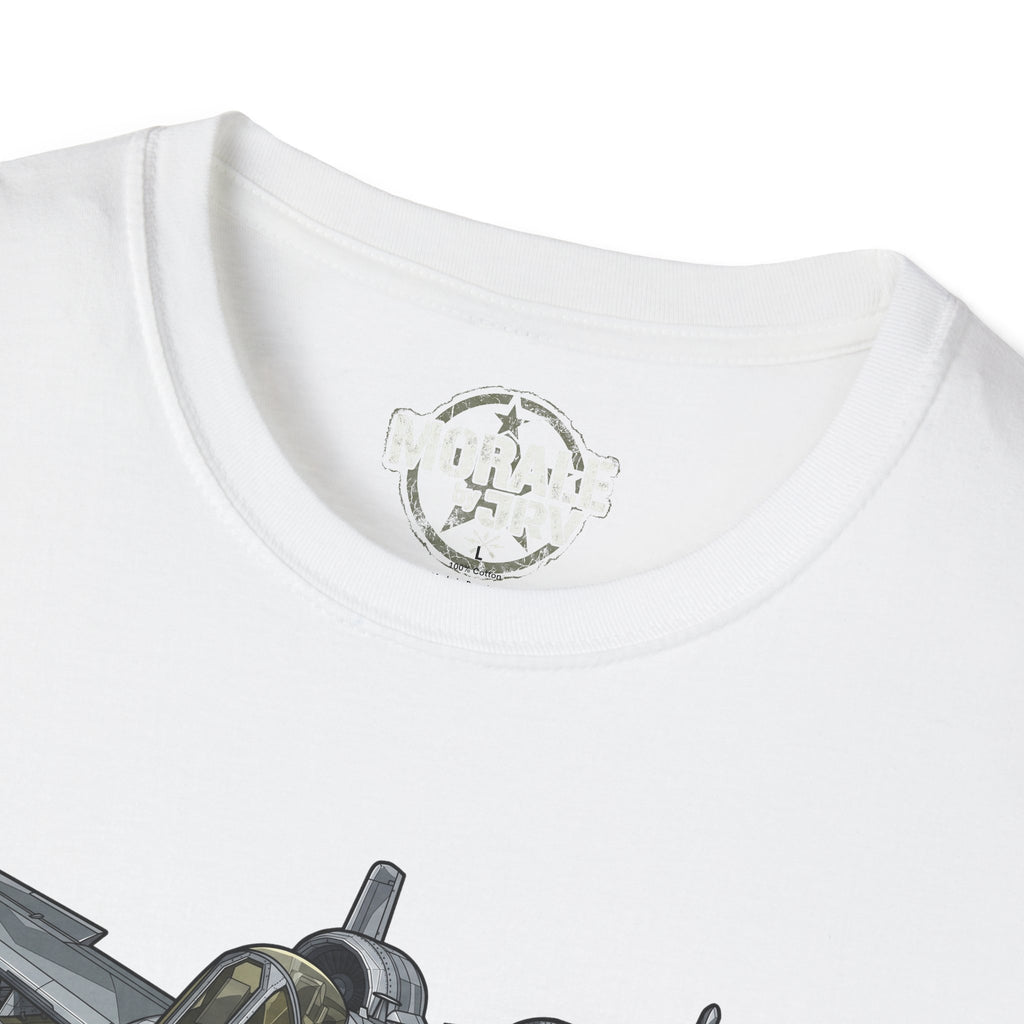 A-10 Warthog T-shirt, white, neck logo graphic