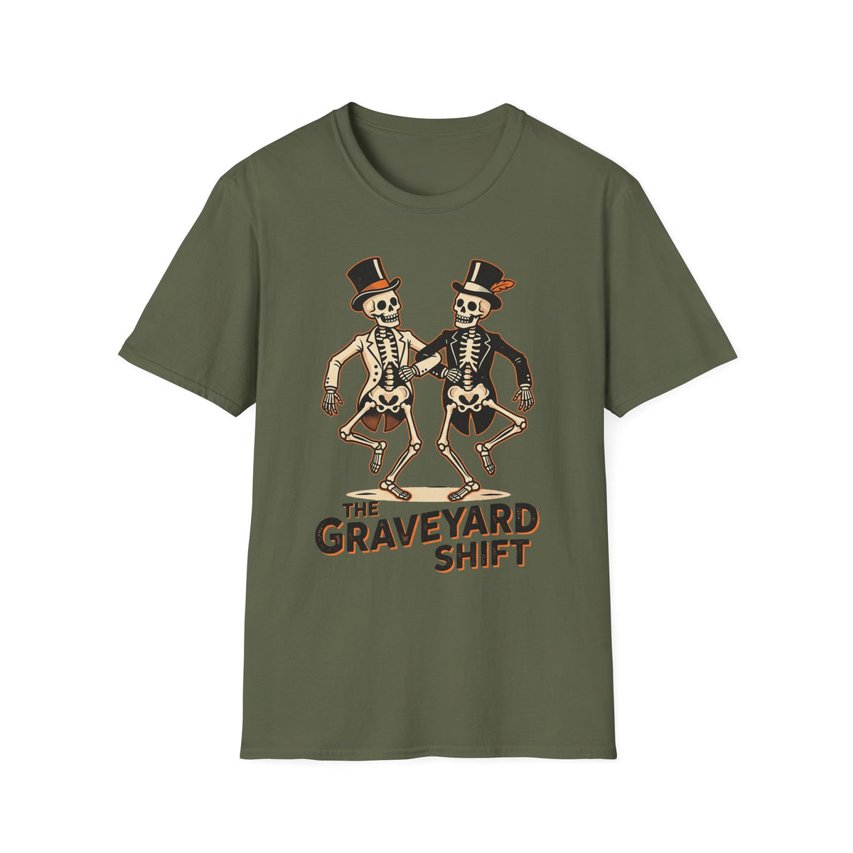 Dancing Skeletons The Graveyard Shift T-Shirt - Vintage Halloween Tee