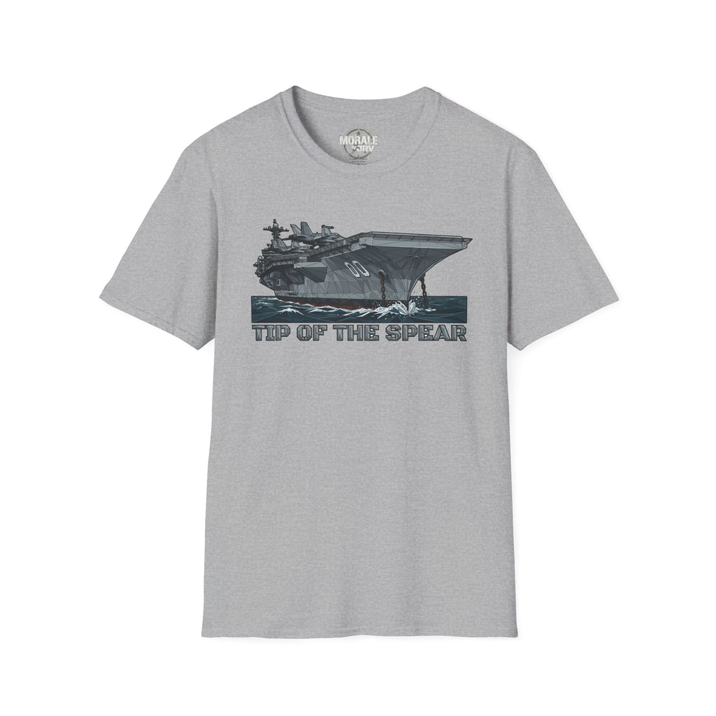 Sport grey T-shirt with 'TIP OF THE SPEAR' aircraft carrier front graphic