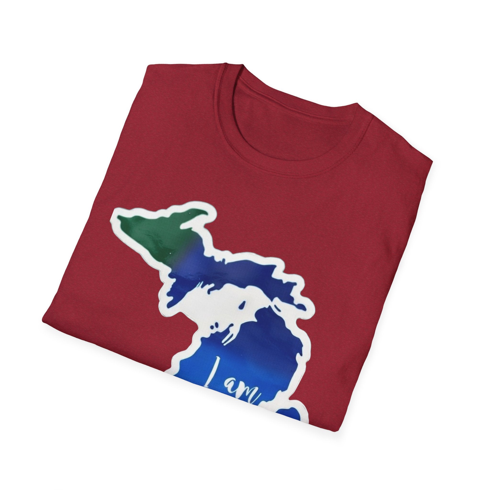 Michigan State Map Heart T-shirt in Antique Cherry Red, folded front map-and-heart print