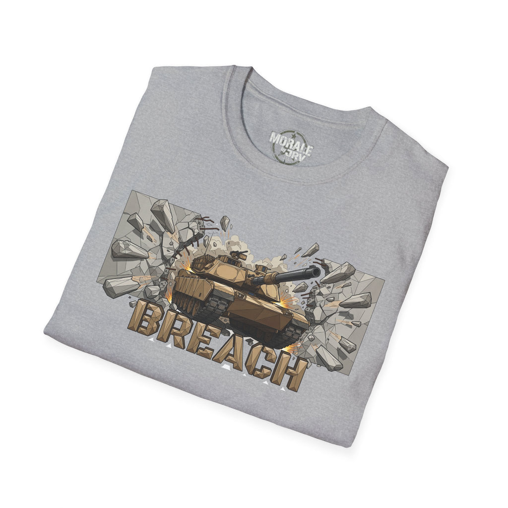 Sport grey tank graphic T-shirt with camouflage “BREACH” front print