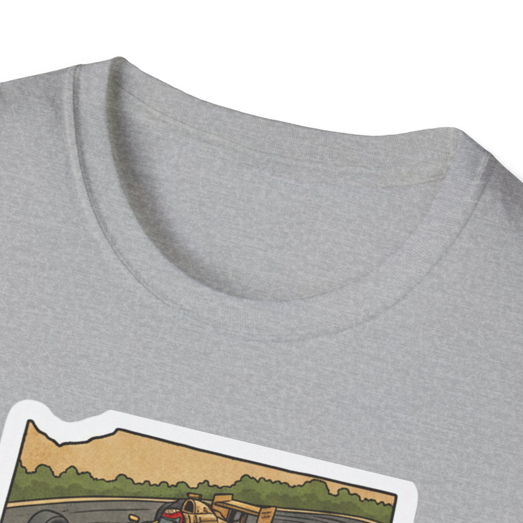 I Am Indiana T-shirt, heather grey crew neck with partial race car graphic