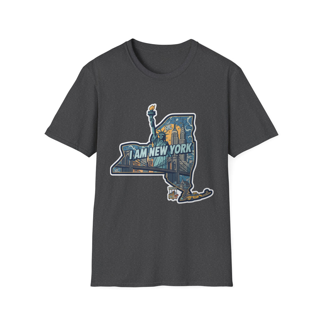 Dark grey T-shirt with NYC skyline and “I Am New York” graphic print on chest