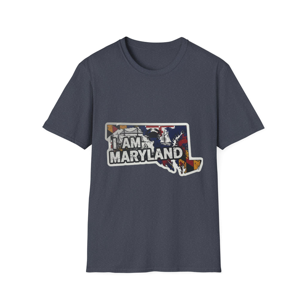 Dark blue crewneck T-shirt with Maryland graphic collage front