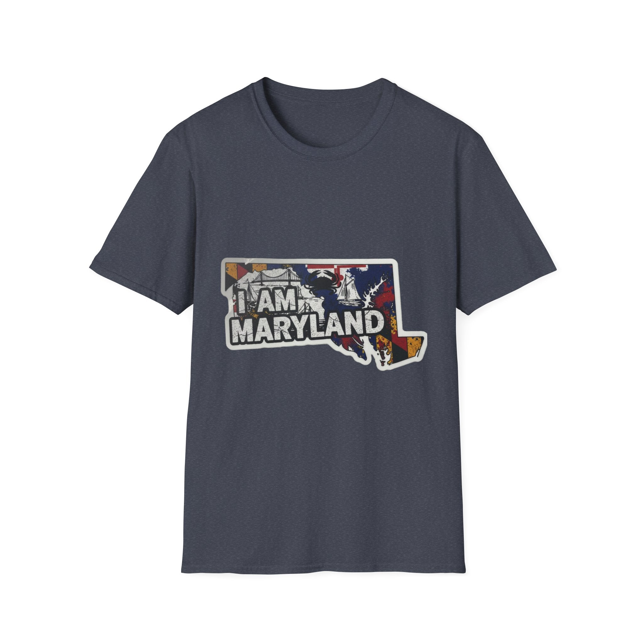 Dark blue crewneck T-shirt with Maryland graphic collage front