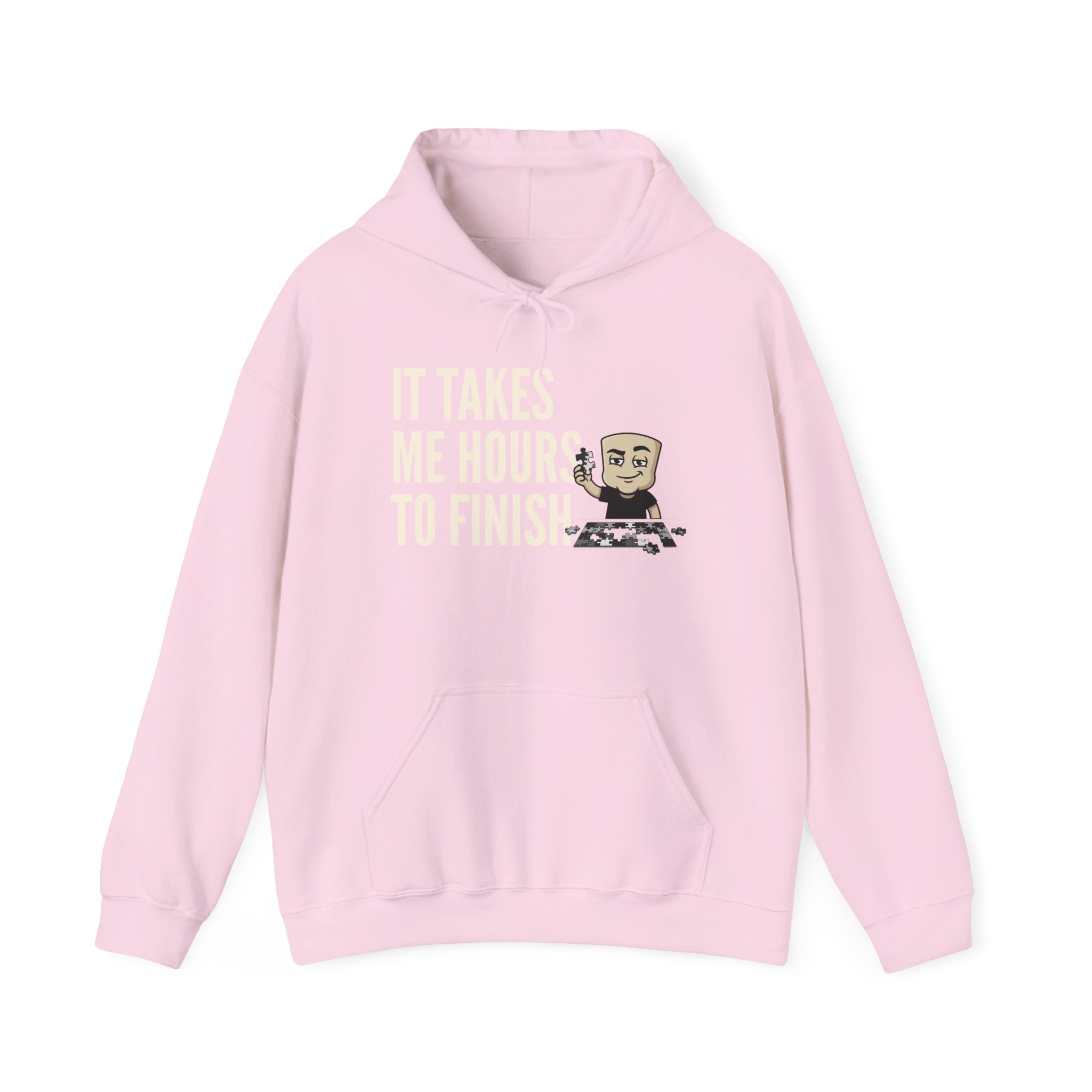 Pink hoodie with front pocket and hood; chess-themed graphic text on chest.