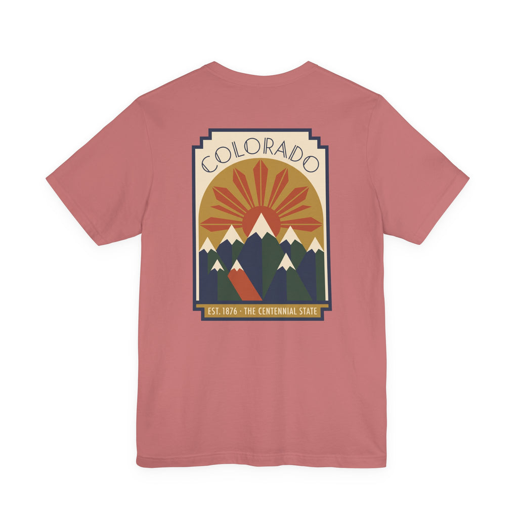 Rose T-shirt with Colorado sunset mountain graphic front print