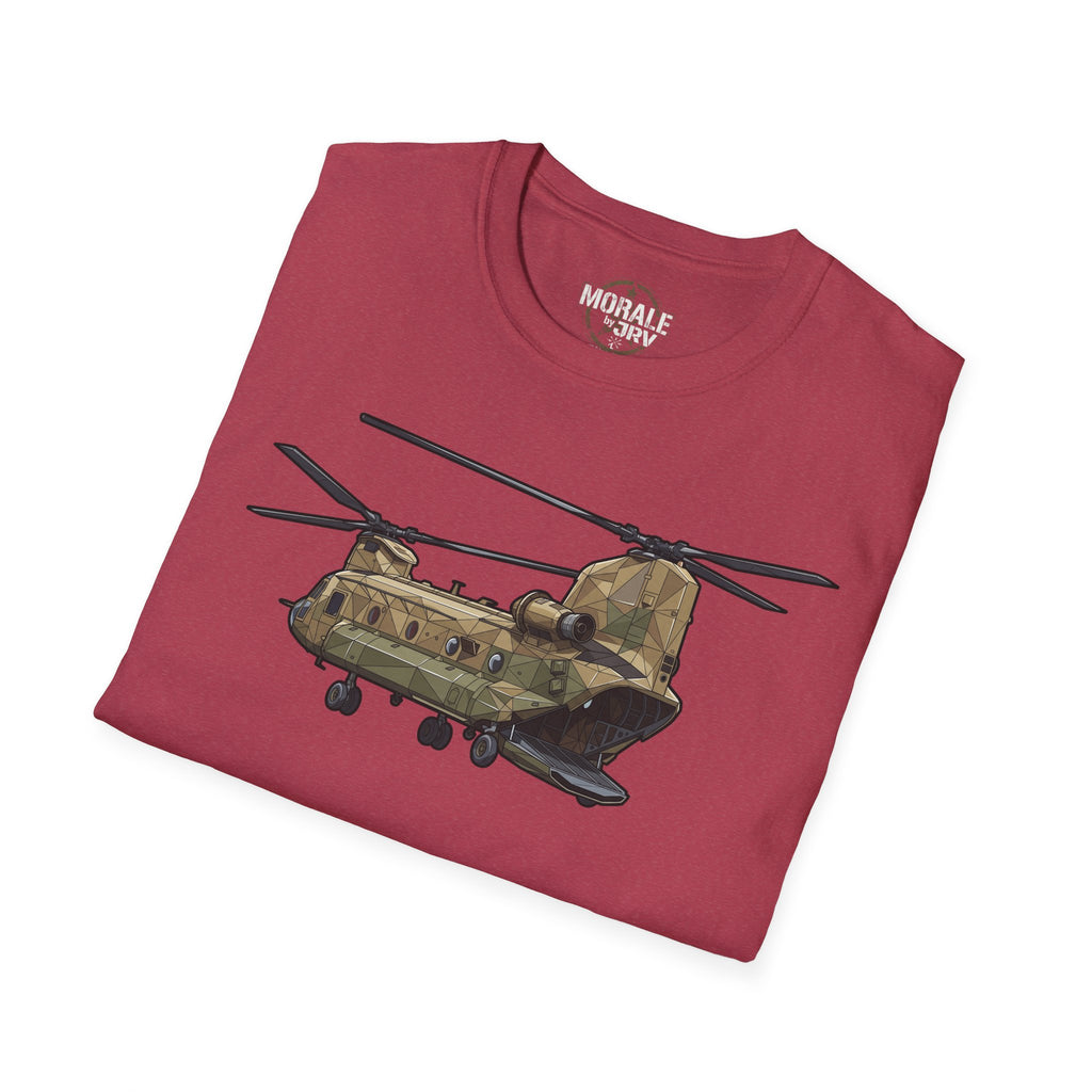 Burgundy T‑Shirt mit CH‑47 Chinook Helikopter Grafik vorne