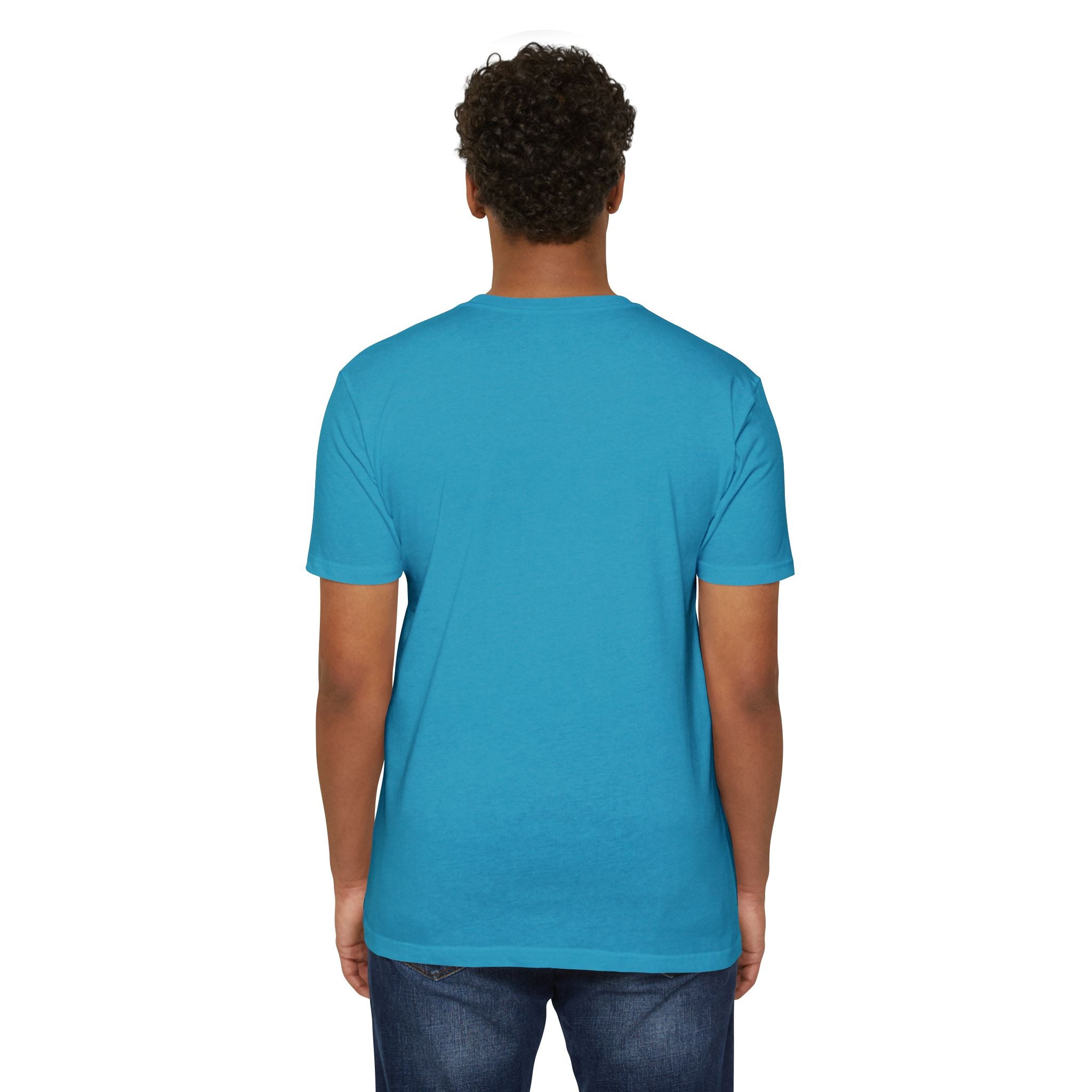 Sky blue crewneck T-shirt, plain back view