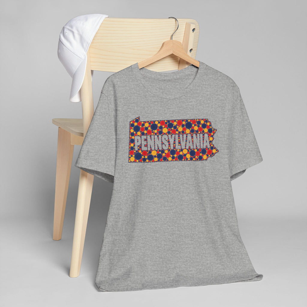 Heather gray T-shirt with colorful Pennsylvania floral map graphic