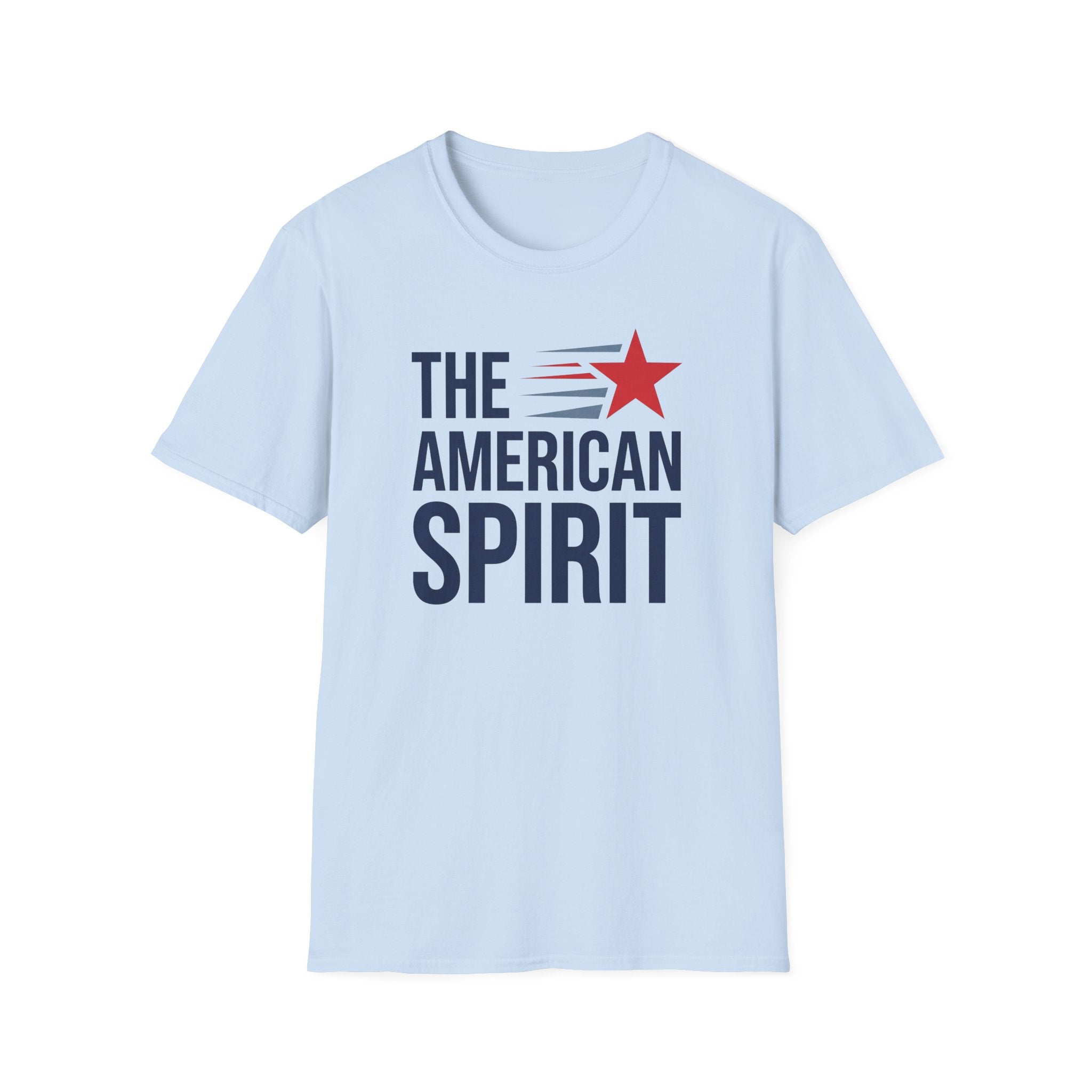 Light blue crewneck T-shirt with star and 'THE AMERICAN SPIRIT' text