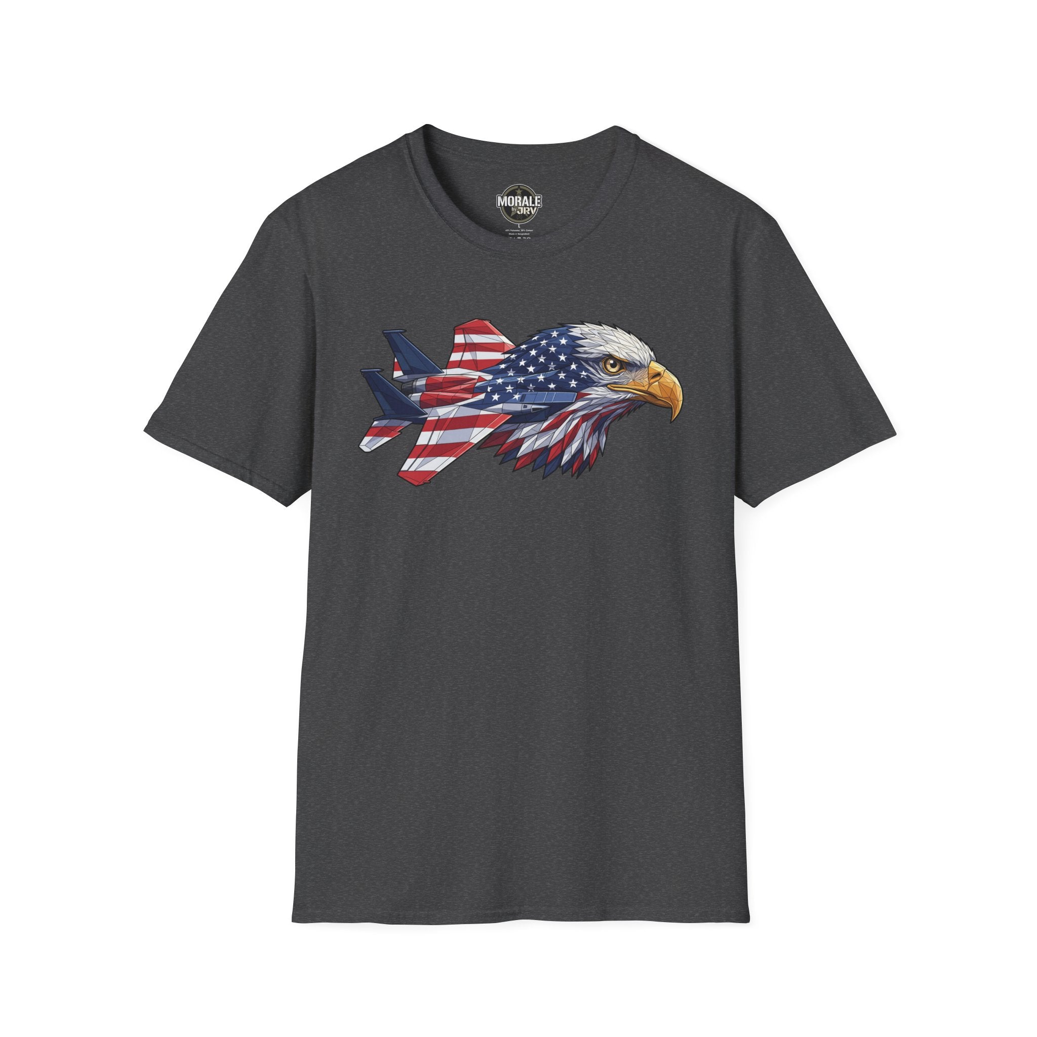 Patriotic eagle graphic T-shirt (dark heather) with plane and American flag design