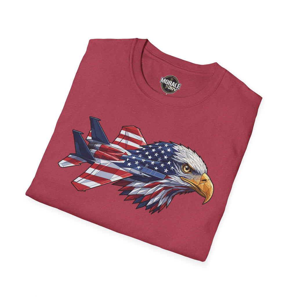Maroon American flag eagle head graphic T-shirt with wings and stars