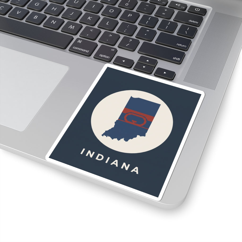 Indiana state map flag kiss-cut sticker on laptop trackpad area