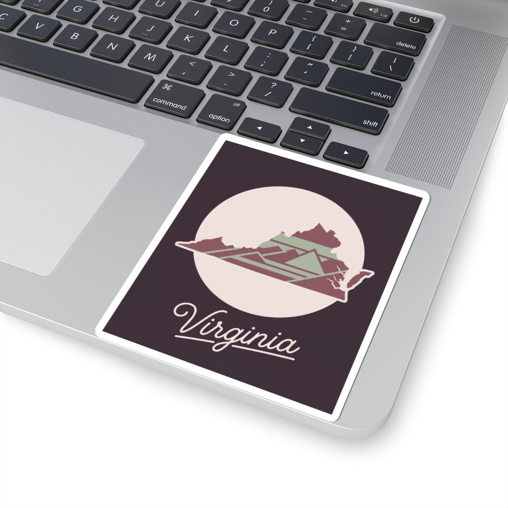 Virginia decal on laptop: bordered square sticker with state graphic and “Virginia”