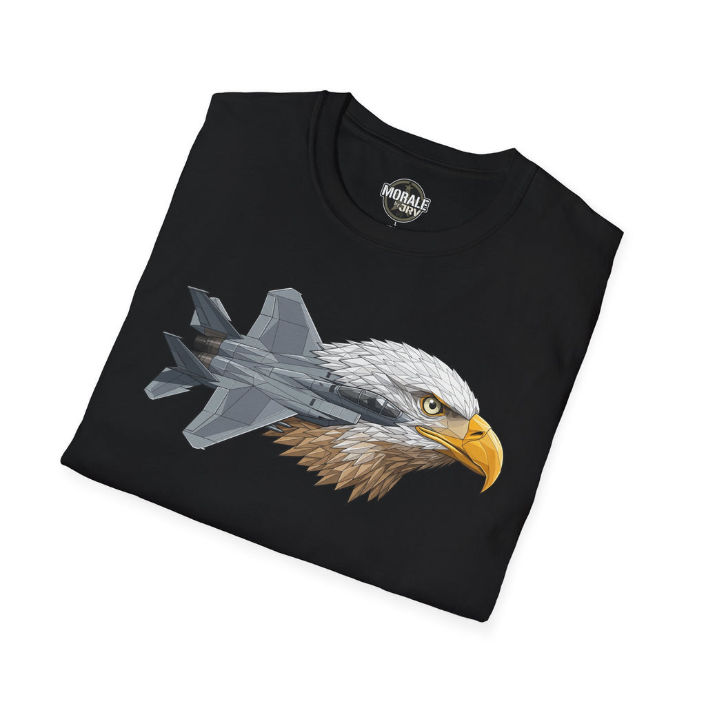 Black T-Shirt: eagle head + fighter jet graphic