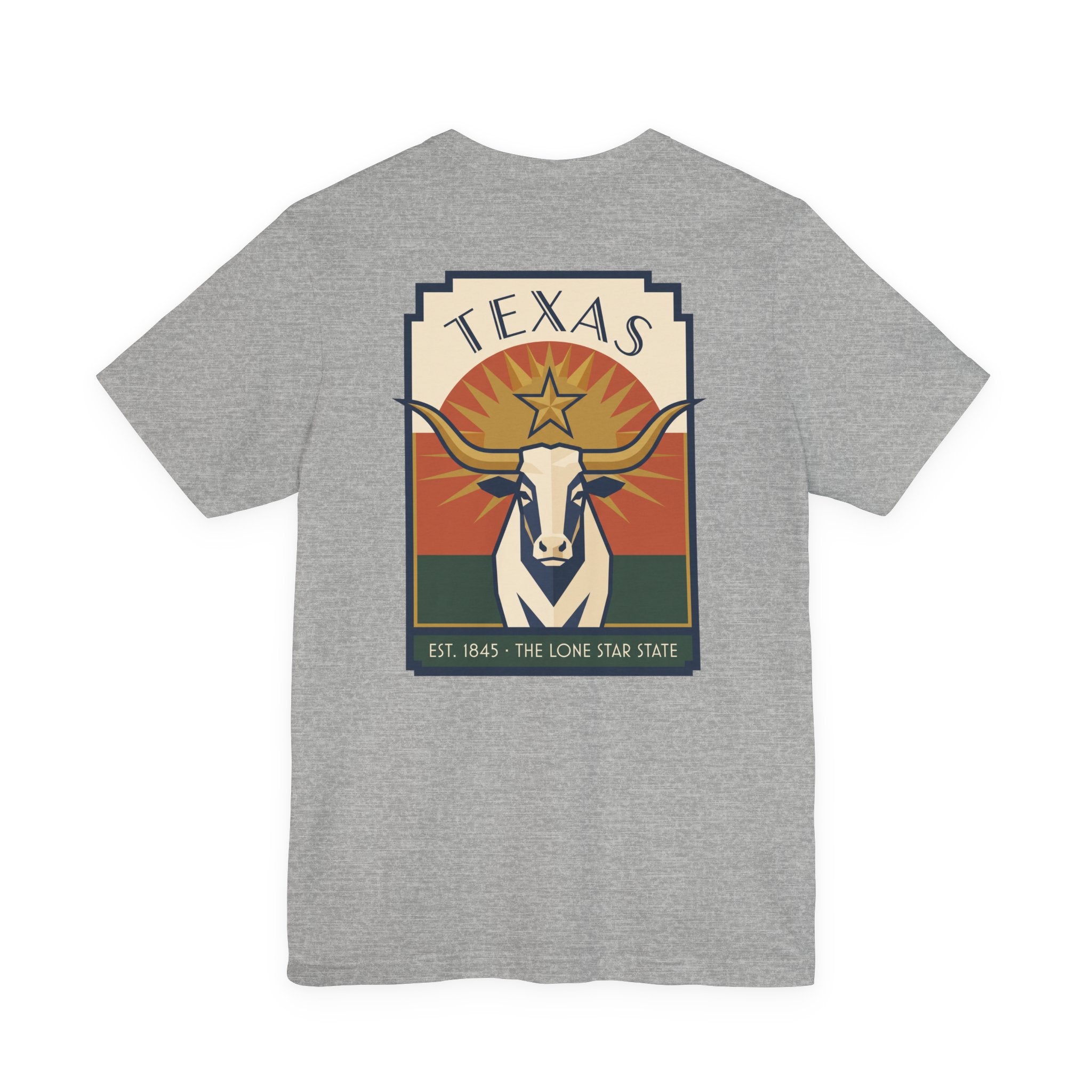Heather gray T-shirt with retro Texas graphic, longhorn head and star logo in square frame