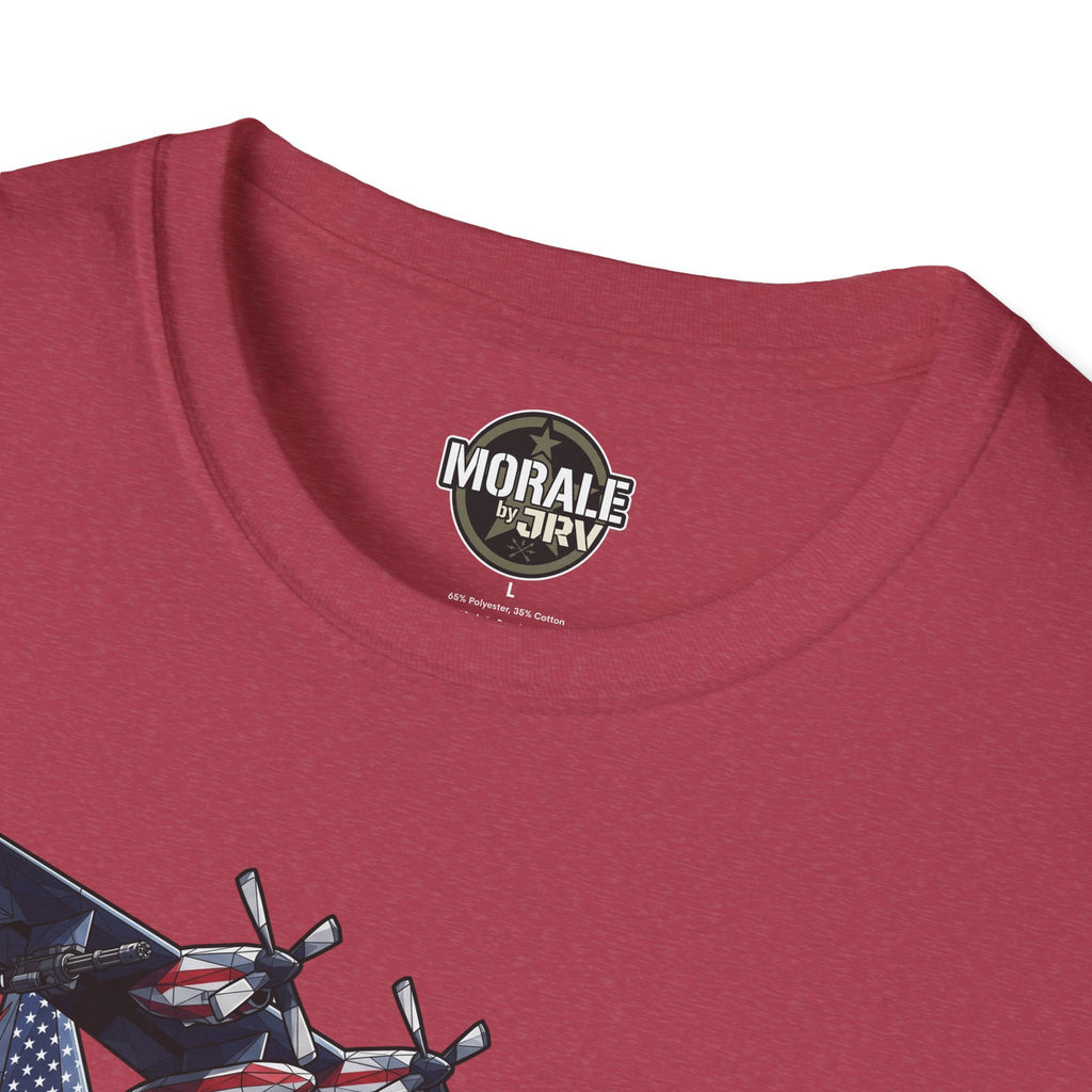 Maroon T-shirt with small chest logo "MORALE by JRVI" and crew neck