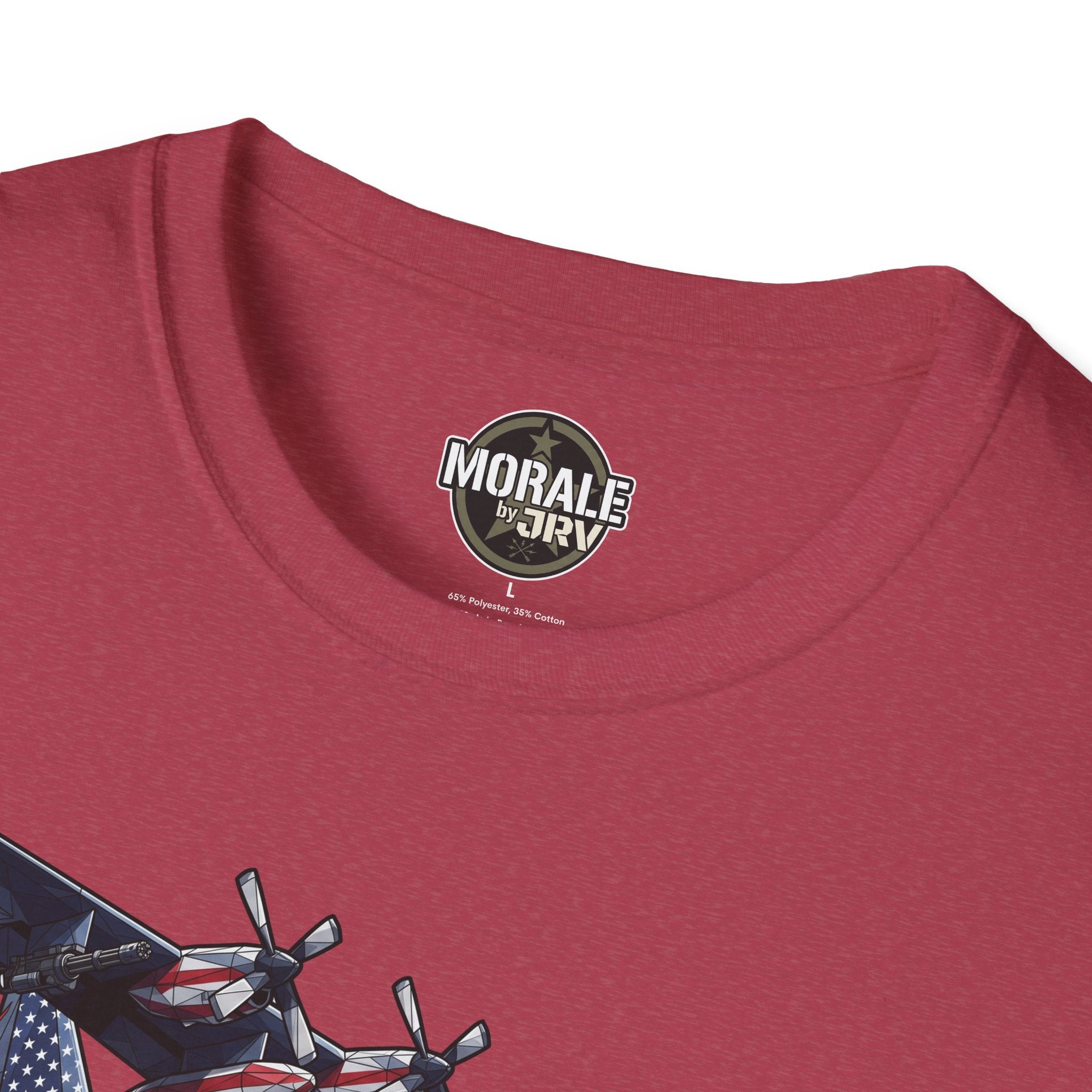 Maroon T-shirt with small chest logo "MORALE by JRVI" and crew neck