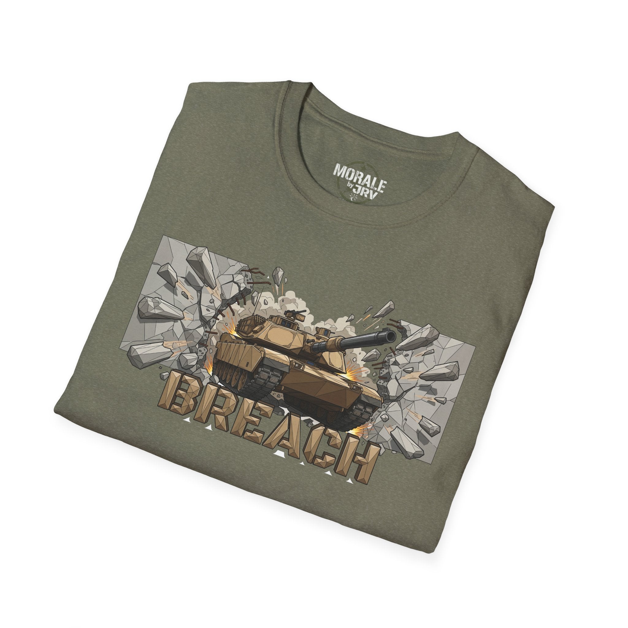 Olive BREACH tank break graphic T-shirt, front design