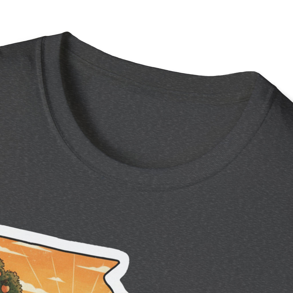 Heather grey crew neck T-shirt, close-up of neckline and fabric texture