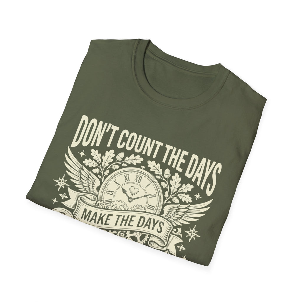Military Green T-shirt with quote clock-and-wings graphic