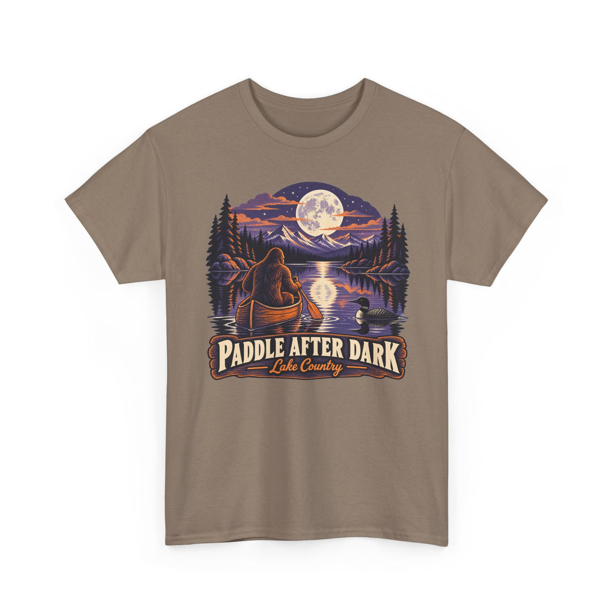 Paddle After Dark Canoe T-Shirt, Moonlit Lake Night Paddling Shirt for Men and Women, Vintage Canoeing Gift Tee