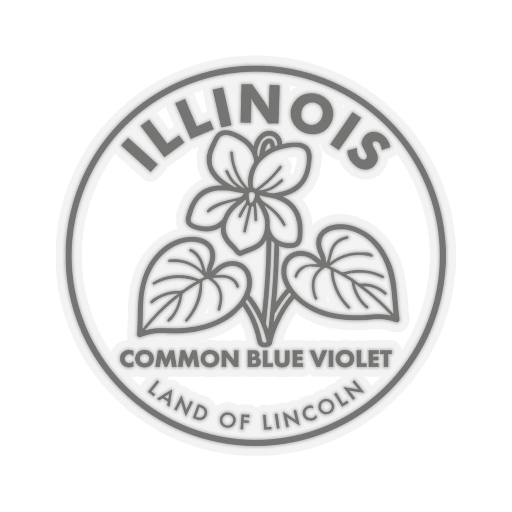 Circular transparent vinyl decal showing Illinois seal with common blue violet leaves